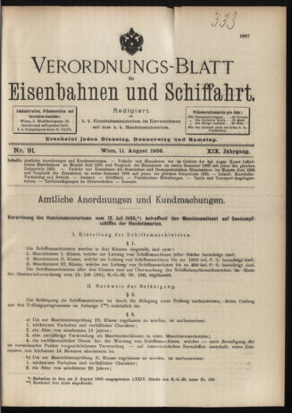 Verordnungs-Blatt für Eisenbahnen und Schiffahrt: Veröffentlichungen in Tarif- und Transport-Angelegenheiten 19060811 Seite: 1