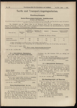 Verordnungs-Blatt für Eisenbahnen und Schiffahrt: Veröffentlichungen in Tarif- und Transport-Angelegenheiten 19060814 Seite: 5