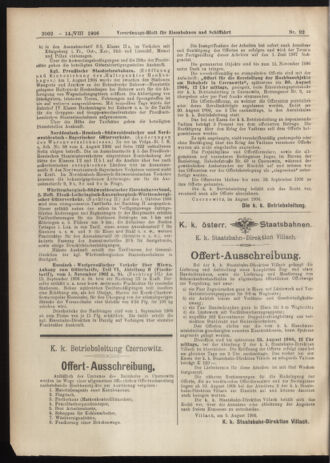 Verordnungs-Blatt für Eisenbahnen und Schiffahrt: Veröffentlichungen in Tarif- und Transport-Angelegenheiten 19060814 Seite: 8