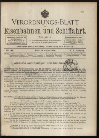 Verordnungs-Blatt für Eisenbahnen und Schiffahrt: Veröffentlichungen in Tarif- und Transport-Angelegenheiten 19060818 Seite: 1