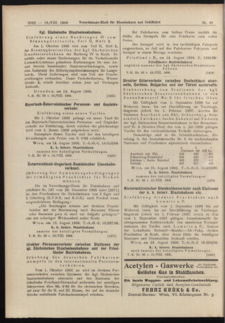 Verordnungs-Blatt für Eisenbahnen und Schiffahrt: Veröffentlichungen in Tarif- und Transport-Angelegenheiten 19060818 Seite: 12