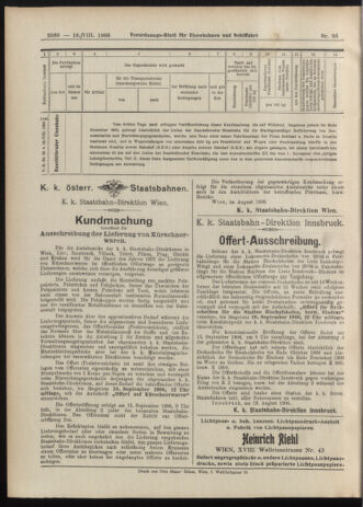 Verordnungs-Blatt für Eisenbahnen und Schiffahrt: Veröffentlichungen in Tarif- und Transport-Angelegenheiten 19060818 Seite: 20