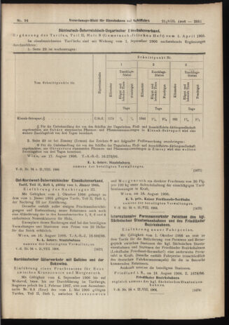 Verordnungs-Blatt für Eisenbahnen und Schiffahrt: Veröffentlichungen in Tarif- und Transport-Angelegenheiten 19060821 Seite: 11