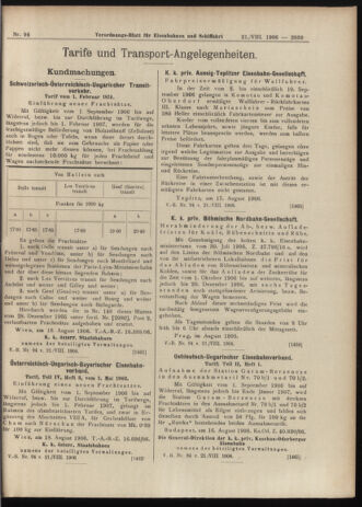 Verordnungs-Blatt für Eisenbahnen und Schiffahrt: Veröffentlichungen in Tarif- und Transport-Angelegenheiten 19060821 Seite: 9