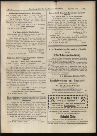 Verordnungs-Blatt für Eisenbahnen und Schiffahrt: Veröffentlichungen in Tarif- und Transport-Angelegenheiten 19060830 Seite: 15