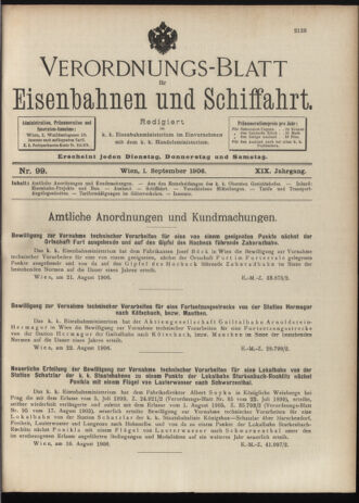 Verordnungs-Blatt für Eisenbahnen und Schiffahrt: Veröffentlichungen in Tarif- und Transport-Angelegenheiten 19060901 Seite: 1