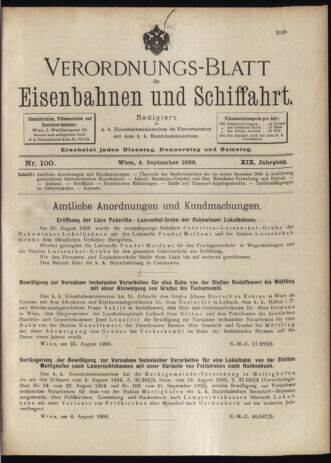 Verordnungs-Blatt für Eisenbahnen und Schiffahrt: Veröffentlichungen in Tarif- und Transport-Angelegenheiten 19060904 Seite: 1