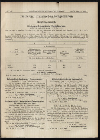 Verordnungs-Blatt für Eisenbahnen und Schiffahrt: Veröffentlichungen in Tarif- und Transport-Angelegenheiten 19060913 Seite: 13