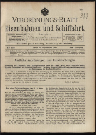 Verordnungs-Blatt für Eisenbahnen und Schiffahrt: Veröffentlichungen in Tarif- und Transport-Angelegenheiten 19060915 Seite: 1