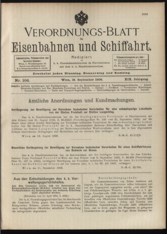 Verordnungs-Blatt für Eisenbahnen und Schiffahrt: Veröffentlichungen in Tarif- und Transport-Angelegenheiten 19060918 Seite: 1