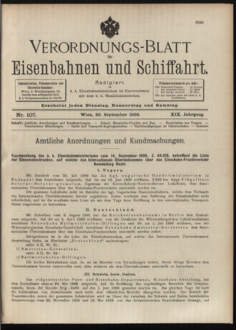 Verordnungs-Blatt für Eisenbahnen und Schiffahrt: Veröffentlichungen in Tarif- und Transport-Angelegenheiten 19060920 Seite: 1