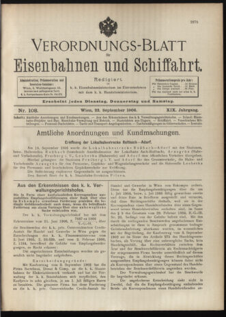 Verordnungs-Blatt für Eisenbahnen und Schiffahrt: Veröffentlichungen in Tarif- und Transport-Angelegenheiten 19060922 Seite: 1