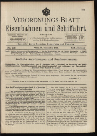 Verordnungs-Blatt für Eisenbahnen und Schiffahrt: Veröffentlichungen in Tarif- und Transport-Angelegenheiten 19060925 Seite: 1