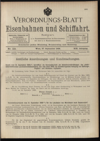 Verordnungs-Blatt für Eisenbahnen und Schiffahrt: Veröffentlichungen in Tarif- und Transport-Angelegenheiten 19060927 Seite: 1