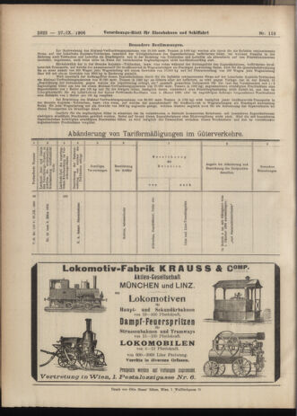 Verordnungs-Blatt für Eisenbahnen und Schiffahrt: Veröffentlichungen in Tarif- und Transport-Angelegenheiten 19060927 Seite: 20