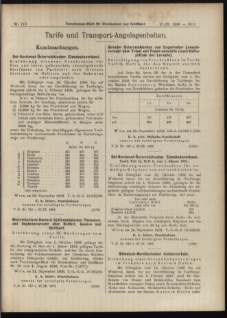 Verordnungs-Blatt für Eisenbahnen und Schiffahrt: Veröffentlichungen in Tarif- und Transport-Angelegenheiten 19060927 Seite: 9