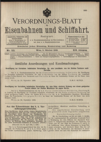 Verordnungs-Blatt für Eisenbahnen und Schiffahrt: Veröffentlichungen in Tarif- und Transport-Angelegenheiten 19061002 Seite: 1