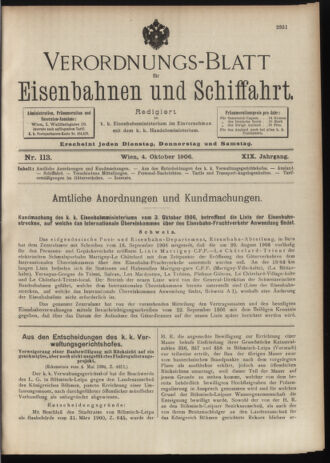 Verordnungs-Blatt für Eisenbahnen und Schiffahrt: Veröffentlichungen in Tarif- und Transport-Angelegenheiten 19061004 Seite: 1