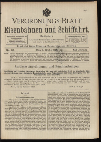 Verordnungs-Blatt für Eisenbahnen und Schiffahrt: Veröffentlichungen in Tarif- und Transport-Angelegenheiten 19061009 Seite: 1