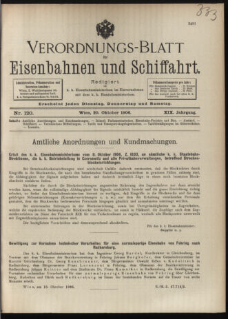 Verordnungs-Blatt für Eisenbahnen und Schiffahrt: Veröffentlichungen in Tarif- und Transport-Angelegenheiten 19061020 Seite: 1