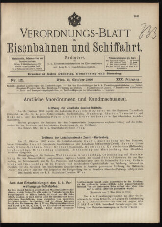 Verordnungs-Blatt für Eisenbahnen und Schiffahrt: Veröffentlichungen in Tarif- und Transport-Angelegenheiten 19061025 Seite: 1