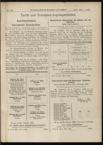 Verordnungs-Blatt für Eisenbahnen und Schiffahrt: Veröffentlichungen in Tarif- und Transport-Angelegenheiten 19061025 Seite: 9