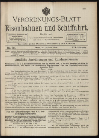 Verordnungs-Blatt für Eisenbahnen und Schiffahrt: Veröffentlichungen in Tarif- und Transport-Angelegenheiten 19061027 Seite: 1