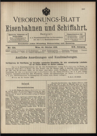 Verordnungs-Blatt für Eisenbahnen und Schiffahrt: Veröffentlichungen in Tarif- und Transport-Angelegenheiten 19061030 Seite: 1