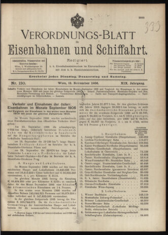 Verordnungs-Blatt für Eisenbahnen und Schiffahrt: Veröffentlichungen in Tarif- und Transport-Angelegenheiten 19061113 Seite: 1