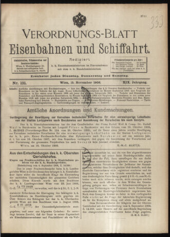 Verordnungs-Blatt für Eisenbahnen und Schiffahrt: Veröffentlichungen in Tarif- und Transport-Angelegenheiten 19061115 Seite: 1