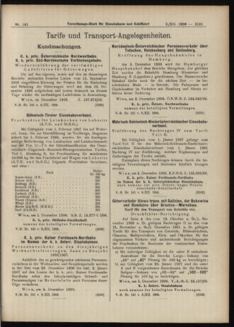 Verordnungs-Blatt für Eisenbahnen und Schiffahrt: Veröffentlichungen in Tarif- und Transport-Angelegenheiten 19061208 Seite: 7