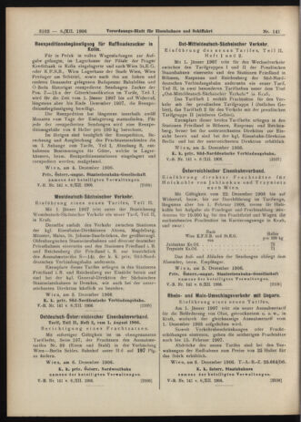 Verordnungs-Blatt für Eisenbahnen und Schiffahrt: Veröffentlichungen in Tarif- und Transport-Angelegenheiten 19061208 Seite: 8