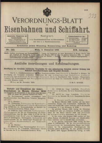 Verordnungs-Blatt für Eisenbahnen und Schiffahrt: Veröffentlichungen in Tarif- und Transport-Angelegenheiten 19061211 Seite: 1