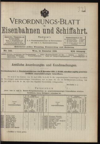 Verordnungs-Blatt für Eisenbahnen und Schiffahrt: Veröffentlichungen in Tarif- und Transport-Angelegenheiten 19061218 Seite: 1