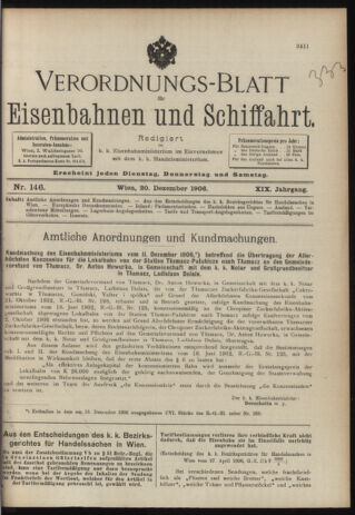 Verordnungs-Blatt für Eisenbahnen und Schiffahrt: Veröffentlichungen in Tarif- und Transport-Angelegenheiten 19061220 Seite: 1