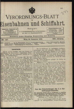 Verordnungs-Blatt für Eisenbahnen und Schiffahrt: Veröffentlichungen in Tarif- und Transport-Angelegenheiten 19061222 Seite: 1