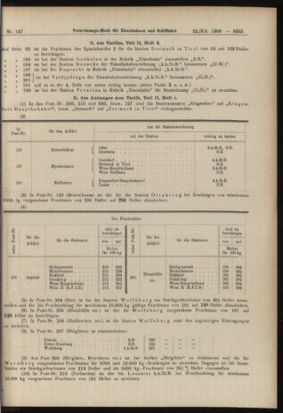 Verordnungs-Blatt für Eisenbahnen und Schiffahrt: Veröffentlichungen in Tarif- und Transport-Angelegenheiten 19061222 Seite: 15