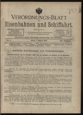 Verordnungs-Blatt für Eisenbahnen und Schiffahrt: Veröffentlichungen in Tarif- und Transport-Angelegenheiten 19070101 Seite: 1