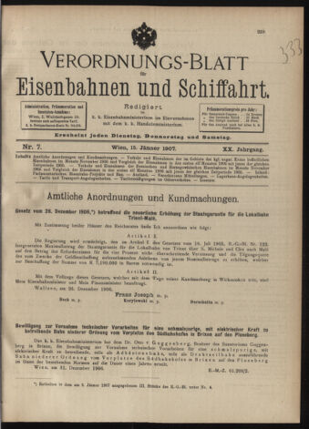 Verordnungs-Blatt für Eisenbahnen und Schiffahrt: Veröffentlichungen in Tarif- und Transport-Angelegenheiten 19070115 Seite: 1