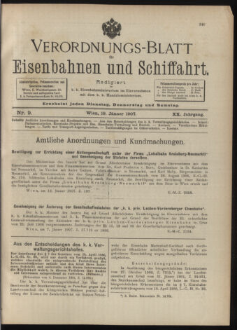 Verordnungs-Blatt für Eisenbahnen und Schiffahrt: Veröffentlichungen in Tarif- und Transport-Angelegenheiten 19070119 Seite: 1