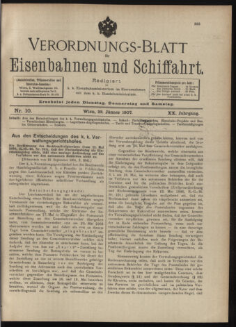 Verordnungs-Blatt für Eisenbahnen und Schiffahrt: Veröffentlichungen in Tarif- und Transport-Angelegenheiten 19070122 Seite: 1