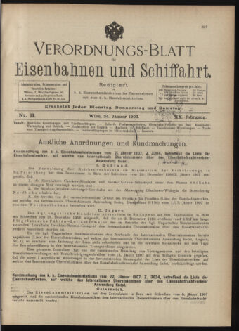 Verordnungs-Blatt für Eisenbahnen und Schiffahrt: Veröffentlichungen in Tarif- und Transport-Angelegenheiten 19070124 Seite: 1