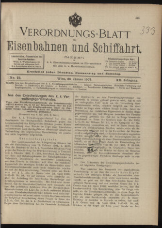 Verordnungs-Blatt für Eisenbahnen und Schiffahrt: Veröffentlichungen in Tarif- und Transport-Angelegenheiten 19070126 Seite: 1