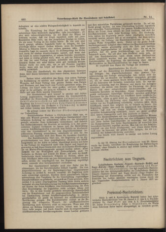 Verordnungs-Blatt für Eisenbahnen und Schiffahrt: Veröffentlichungen in Tarif- und Transport-Angelegenheiten 19070131 Seite: 14