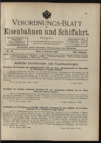 Verordnungs-Blatt für Eisenbahnen und Schiffahrt: Veröffentlichungen in Tarif- und Transport-Angelegenheiten 19070209 Seite: 1