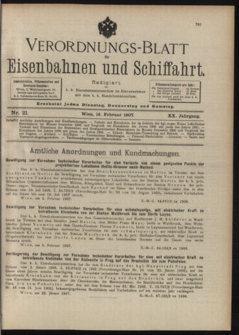 Verordnungs-Blatt für Eisenbahnen und Schiffahrt: Veröffentlichungen in Tarif- und Transport-Angelegenheiten 19070216 Seite: 1