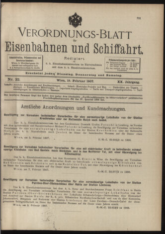 Verordnungs-Blatt für Eisenbahnen und Schiffahrt: Veröffentlichungen in Tarif- und Transport-Angelegenheiten 19070219 Seite: 1