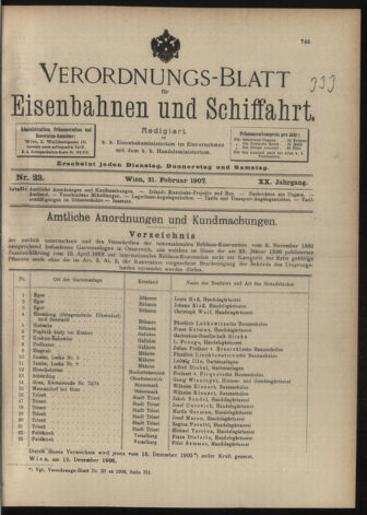 Verordnungs-Blatt für Eisenbahnen und Schiffahrt: Veröffentlichungen in Tarif- und Transport-Angelegenheiten 19070221 Seite: 1