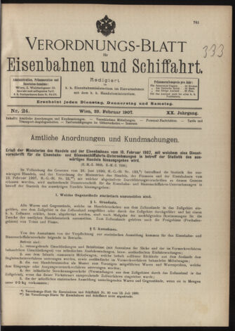 Verordnungs-Blatt für Eisenbahnen und Schiffahrt: Veröffentlichungen in Tarif- und Transport-Angelegenheiten 19070223 Seite: 1