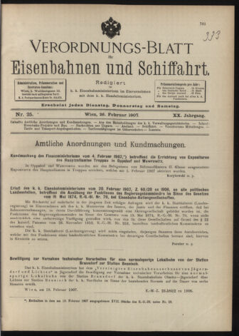 Verordnungs-Blatt für Eisenbahnen und Schiffahrt: Veröffentlichungen in Tarif- und Transport-Angelegenheiten 19070226 Seite: 1